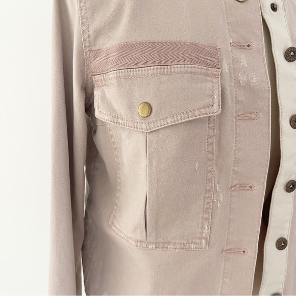 Free People Distressed Purple Cargo Utility Denim Bomber Jacket | Small - Picture 5 of 16